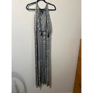 Adrienne Vittadini Sz M Black and White Print Halter Blouson Maxi Dress